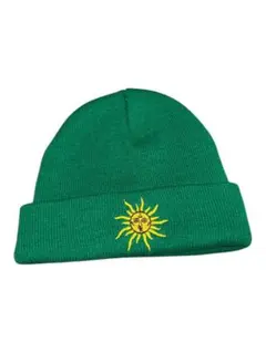 太陽刺繍 緑色 ニット帽