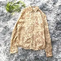 PAVOT CING【M】花柄 リネン 長袖 シャツ ベージュ 薄手 透け感あり