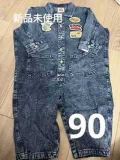 LITTC デニムオーバーオール 90cm キャラクターパッチ付き