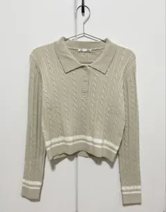 新品未使用【GU】ベージュ ケーブルニット クロップドポロシャツ