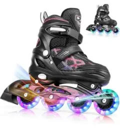 [65]新品未使用インラインスケート 黒×ピンク S 調節可能 安全 耐久