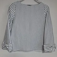 Rag Out ストライプ 袖口リボン 七分袖シャツ M