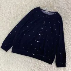 《美品》 THEORIA ドット柄カーディガン ネイビー L 可愛い リボン