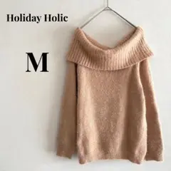 【Holiday Holic】 オフショルニット シャギー サーモンピンク M