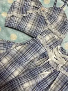 チェック柄レース装飾セットアップ 量産型 ロリータ