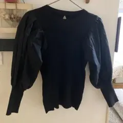 visニットブラック パフスリーブ 長袖 提灯袖