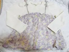 アプレレクール　ワッフルドッキングフレアTシャツ　長袖　白　花柄　110