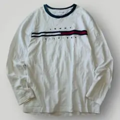 【人気】トミーヒルフィガー　長袖Tシャツ　ロンT　刺繍ロゴ　メンズライク　古着