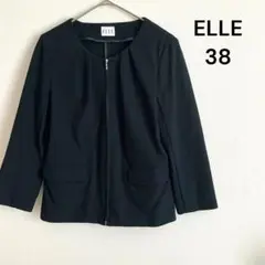 ELLE ノーカラージャケット　ジップアップ　無地　シンプル　ネイビー　38