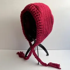 ボンネット バラクラバ ボルドー レッド 赤 フード帽 ニット帽 ハンドメイド
