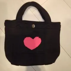 トートバッグ　ミニバッグ　ハート　ワンポイントマーク　ブラック