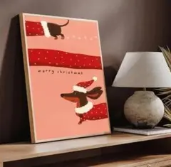 クリスマス　ダックスサンタさん 北欧風 　額無し　キャンバスアート209