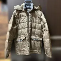 ベージュ フード付き キルティングダウンジャケット