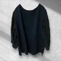 【レプシィム】LEPSIM 七分袖カットソー ボリューム袖 異素材 ブラック F