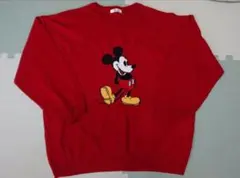 Disney ディズニー　ミッキーマウス 刺繍 ニットセーター 赤 3L