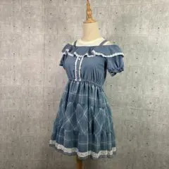 1624 axes kids チェックオフショルダー半袖ワンピース 140 LL