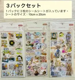 PET　シール　３パック　９シート　日記　手帳　デコ　ジャーナル　レトロ