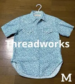 THREADWORKS 青系花柄 半袖シャツ ポケット付き
