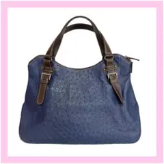 ✨美品✨ネイビー オーストリッチ風 レザーバッグ