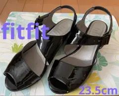 本日お値下げ❣️fitfit ブラックオープントゥエナメルサンダル 23.5cm