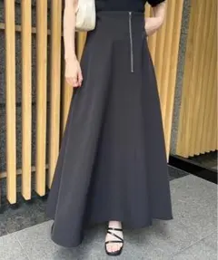 フロントジップ フレアロングスカート ブラックのサムネイル