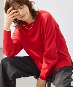 アメリカンホリック　バイパチクルーネックニットプルオーバー　レッド　赤　M