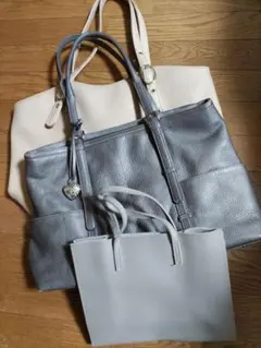 グレー 、クリームトートバッグ 2点セット