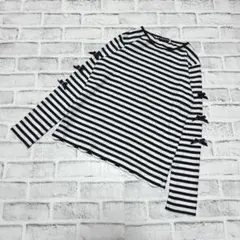 【BeBe】長袖Tシャツ ロンT ボーダー 袖リボン バイカラー キッズ150