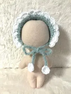 ぬいぐるみ用　ヘッドドレス　ボンネット　かぎ針編み　星屑ミントグリーン