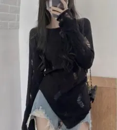 ダメージ加工 長袖ニット