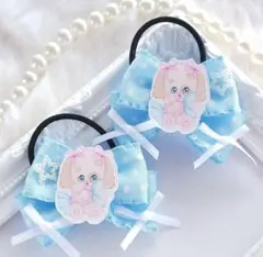 SALE(199)ゆめかわ わんちゃん リボン ヘアゴム♡ ハンドメイド 水色