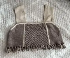 フリンジ　ニットベスト　ビスチェ　ブラウン　ベージュ ローリーズファーム