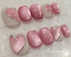 囲みミラーハートネイル　マグネットネイル　ベリーショート