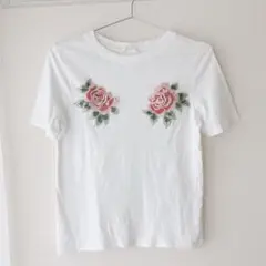 H&M Tシャツ エイチアンドエム 刺繍 花柄 バラ