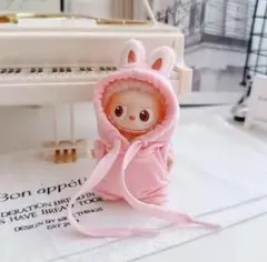 ぬい服★ミニラブブ★着せ替え 服★10cm ★labubu★ピンクオーバーオール