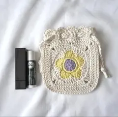 【お花巾着ポーチ】ハンドメイド/かぎ針編み/小物ケース