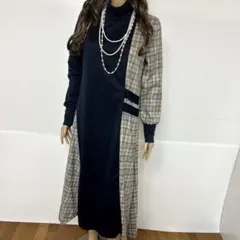 AIYISHANGFUSH 大人気チェック柄ロングワンピース マキシワンピース