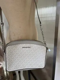 マイケルコース ショルダーバッグ PVC レザー 総柄 バニラ チェーン