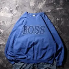 90’s トレーナー スウェット USA製　BOSS ロゴ　フェード　ブルー