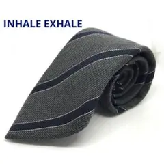 INHALE EXHALE ネクタイ　グレー×ネイビー　ストライプ　シルクウール