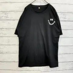 メンズ Tシャツ M 黒 スマイルプリント ゆるダボ 人気 カジュアル 夏秋万能