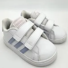 adidas ベビー スニーカー 13cm ベルクロ 白×青 キッズ 靴 男 女