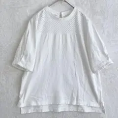 Juride | バンカラー 半袖カットソー【M】5分袖 カットワークタック袖