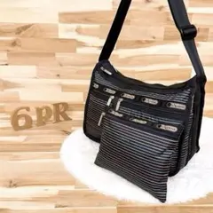 美品【レスポートサック】カラフル ストライプ ボーダー ショルダーバッグ 黒