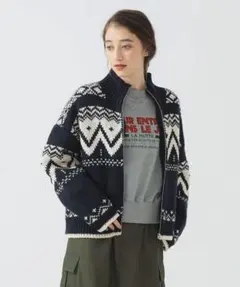 B:MING by BEAMS　柄ニットブルゾン　ネイビー