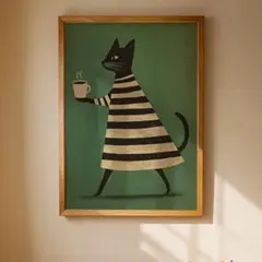 アートポスター　コーヒーを運ぶ猫　3040　キャンバスアート　ポスター
