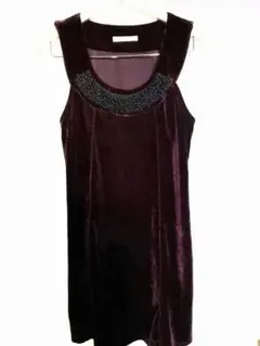 〈匿名配送〉【美品】ベロア ノースリーブワンピース レディース 結婚式ボルドーM