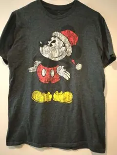 ヴィンテージ風　ミッキーマウス サンタ Tシャツ　ダークグレー　(М）