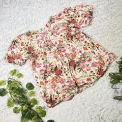 【fashion import】花柄トップス　半袖ボタントップス　総柄　インド製