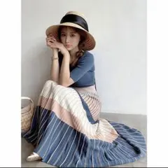 eimy istoire  カラーレイヤーボートネックニットワンピース